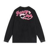 Men Long Sleeve T Shirt Rabbit Ear Print Washed and Worn